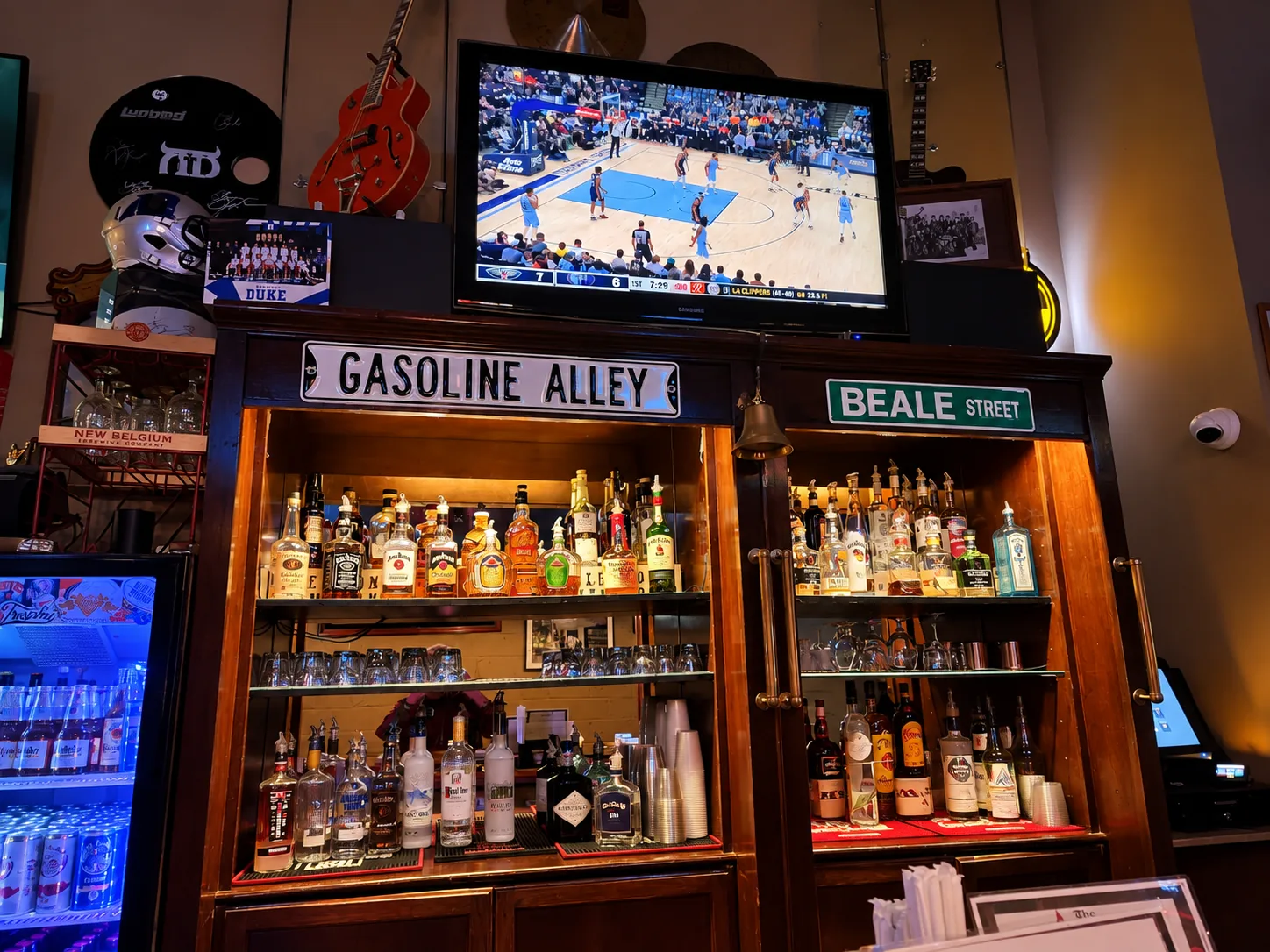 Liquor shelves and bar inside The Tavern